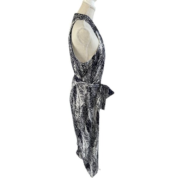 Club Monaco Priscilla Womens Jumpsuit Blue/White Leaf Print Halter Neck Size 12 - Picture 2 of 8